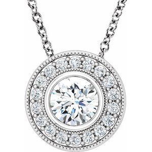 14K White 6.5 mm Forever One™ Lab-Grown Moissanite & 1/3 CTW Natural Diamond 18" Necklace