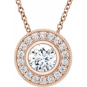 14K Rose 6.5 mm Forever One™ Lab-Grown Moissanite & 1/3 CTW Natural Diamond 18" Necklace