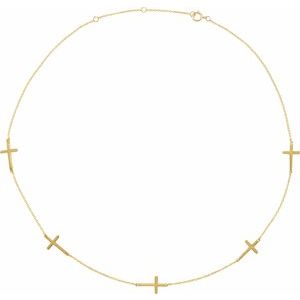 14K Yellow 5-Station Cross Adjustable 16-18” Necklace