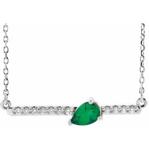 14K White Natural Emerald & 1/10 CTW Natural Diamond 18" Necklace