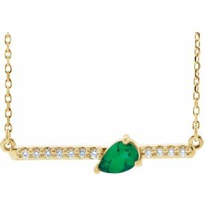 14K Yellow Natural Emerald & 1/10 CTW Natural Diamond 18" Necklace