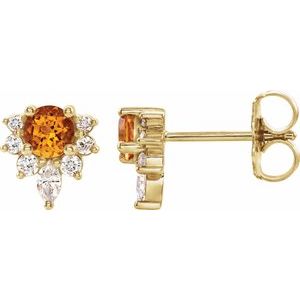 14K Yellow Natural Citrine & 1/6 CTW Natural Diamond Earrings