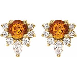 14K Yellow Natural Citrine & 1/6 CTW Natural Diamond Earrings