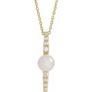 Cultured Cultured White Freshwater Pearl & 1/6 CTW Natural Diamond 16-18" Necklace