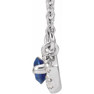 14K White Lab-Grown Blue Sapphire & .05 CTW Natural Diamond Halo-Style 18" Necklace