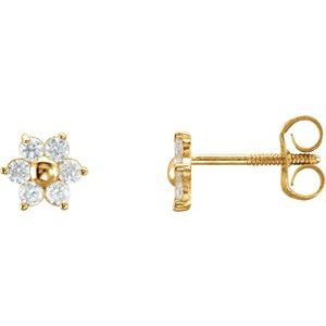 14K Yellow Imitation White Cubic Zirconia Youth Floral-Inspired Earrings