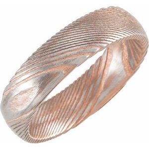 18K Rose Gold PVD Damascus Steel 6 mm Patterned Half Round Band Size 11