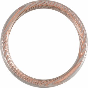 18K Rose Gold PVD Damascus Steel 6 mm Patterned Half Round Band Size 11