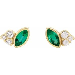 14K Yellow Lab-Grown Emerald & .05 CTW Natural Diamond Earrings