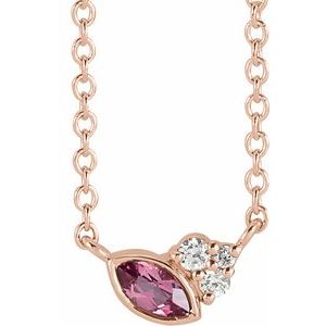 14K Rose Natural Pink Tourmaline & .03 CTW Natural Diamond 16" Necklace