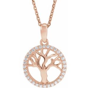 14K Rose 1/5 CTW Natural Diamond Tree of Life 16-18" Necklace