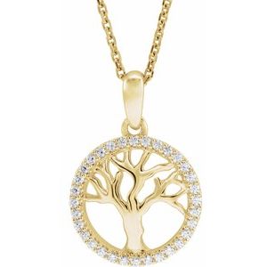 14K Yellow 1/5 CTW Natural Diamond Tree of Life 16-18" Necklace