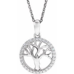 14K White 1/5 CTW Natural Diamond Tree of Life 16-18" Necklace