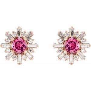 14K Rose Natural Pink Tourmaline & 3/4 CTW Natural Diamond Earrings