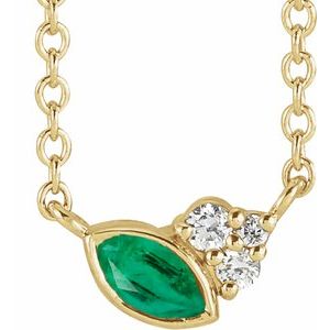 14K Yellow Lab-Grown Emerald & .03 CTW Natural Diamond 16" Necklace