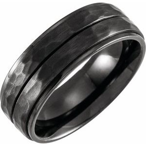 Black Titanium 8 mm Grooved Flat Edge Band Size 10