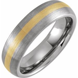 Tungsten & 18K Yellow Gold PVD 6 mm Domed Band Size 10