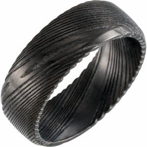 Black Damascus Steel 8 mm Patterned Band Size 10