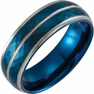 Blue PVD Tungsten 8 mm Patterned Flat Edge Band Size 10