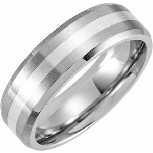 Cobalt 7 mm Beveled-Edge Band with Sterling Silver Inlay Size 10