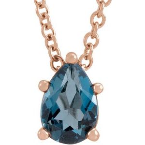 14K Rose 7x5 mm Pear London Blue Topaz 16-18" Necklace