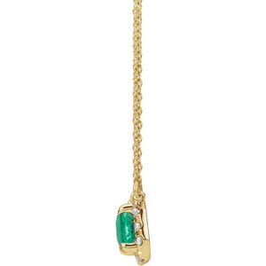 14K Yellow 7x5 mm Lab-Grown Emerald & 1/5 CTW Natural Diamond Halo-Style 18" Necklace