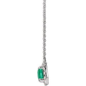 14K White 7x5 mm Lab-Grown Emerald & 1/5 CTW Natural Diamond Halo-Style 18" Necklace