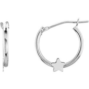 14K White Star Hinged 12.5 mm Hoop Earrings