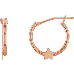 14K Rose Star Hinged 12.5 mm Hoop Earrings