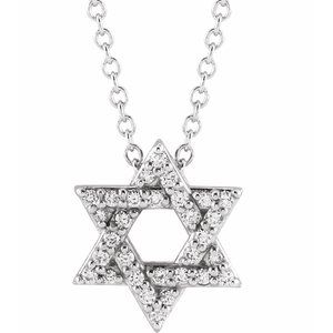 14K White 1/8 CTW Natural Diamond Star of David 16-18" Necklace