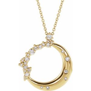 14K Yellow 1/4 CTW Lab-Grown Diamond Crescent Moon 16-18" Necklace