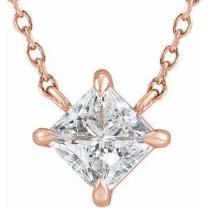 14K Rose 1/2 CTW Natural Diamond Solitaire 16" Necklace