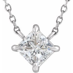 14K White 1/2 CTW Natural Diamond Solitaire 16" Necklace