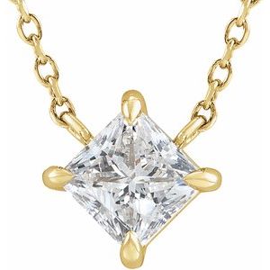 14K Yellow 1/2 CTW Natural Diamond Solitaire 16" Necklace