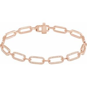 14K Rose 9/10 CTW Natural Diamond Link 7" Bracelet