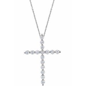 14K White 1 3/8 CTW Natural Diamond Cross 18" Necklace