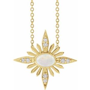 14K Yellow Natural Ethiopian Opal & .08 CTW Natural Diamond Celestial 16-18" Necklace