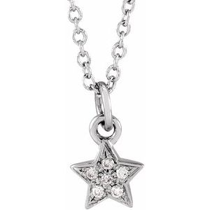 14K White .03 CTW Natural Diamond Youth Petite Star 15" Necklace