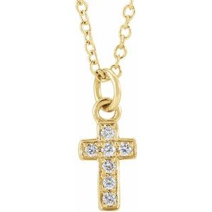 14K Yellow .04 CTW Natural Diamond Youth Cross 15" Necklace