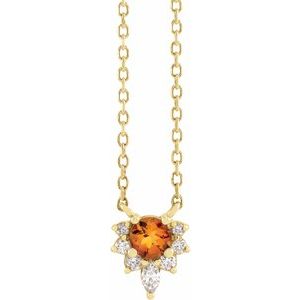 14K Yellow Natural Citrine & .08 CTW Natural Diamond 18" Necklace