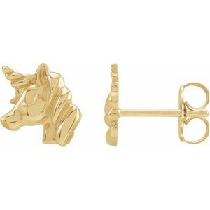 14K Yellow Youth Unicorn Earrings