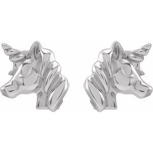 14K White Youth Unicorn Earrings