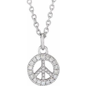 14K White .08 CTW Natural Diamond Peace 16-18" Necklace