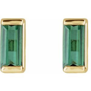 14K Yellow Natural Green Tourmaline Channel-Set Earrings