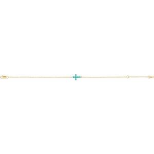 14K Yellow Natural Turquoise Sideways Cross 6 1/2-7 1/2" Bracelet