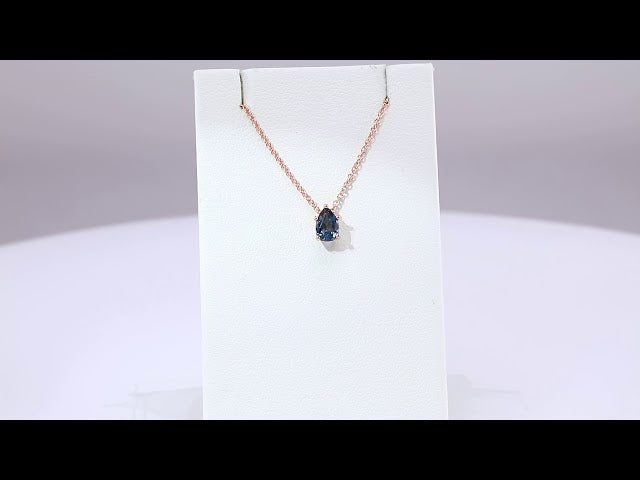 14K Rose 7x5 mm Pear London Blue Topaz 16-18" Necklace