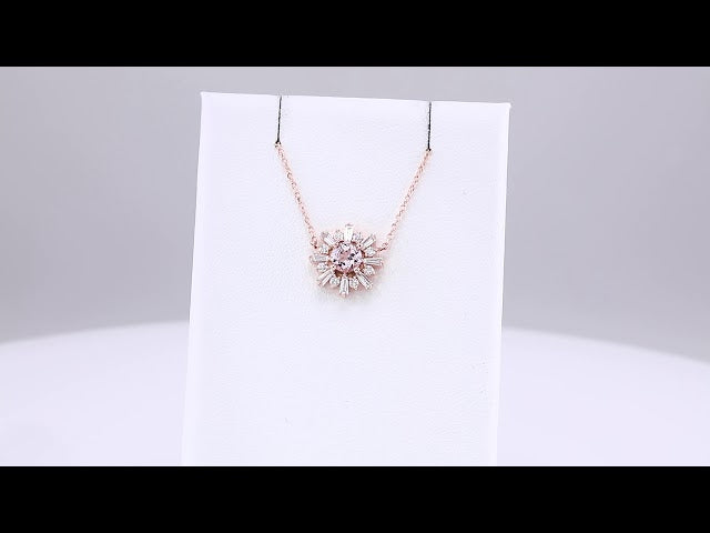 14K Rose Natural Pink Morganite & 3/8 CTW Natural Diamond Starburst 18" Necklace