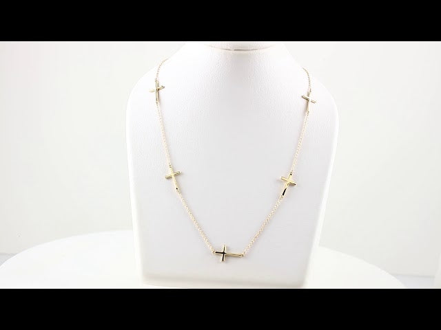 14K Yellow 5-Station Cross Adjustable 16-18” Necklace