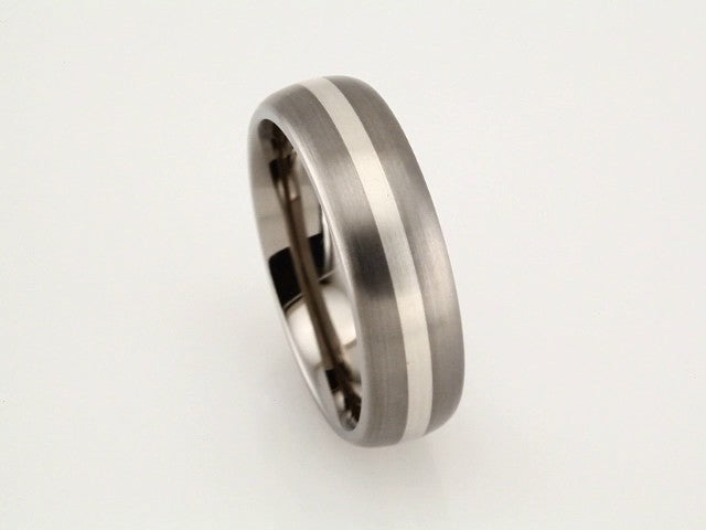 Titanium & Sterling Silver Inlay 7 mm Satin Finish Domed Band Size 10