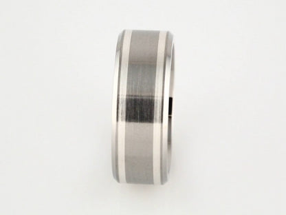 Titanium & Sterling Silver Inlay 9 mm Beveled-Edge Band Size 10
